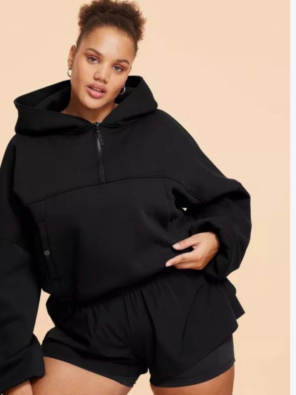 Blogilates Marshmallow Crop Half Zip Hooded Sweatshirt